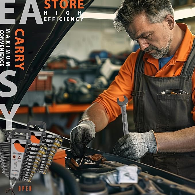SUZUME 24-Piece Metric and SAE Flex Head Ratcheting Wrench Set 72 Teeth Cr-V Steel Ratcheting Wrench Set with 180째 Flex Head Ratchet Wrenches Set For Auto,Machine Repair