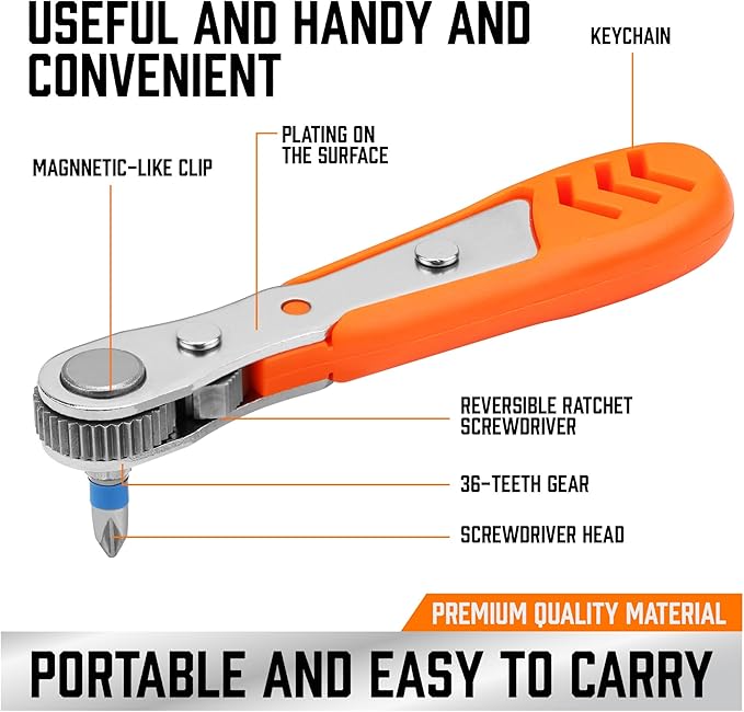 HORUSDY 23pc 1/4" Ultra Low Profile Mini Ratchet Screwdriver Set ??Tamper Resistant Star Bits, 90 Degree Right Angle Offset Reversible Drive Handle, High Torque Close Quarters Tool with Multi Hex Bits