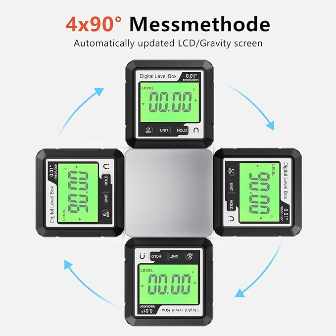 Abizarch Digital Angle Finder Magnetic Angle Gauge LCD Digital Level tool Protractor Inclinometer Level Box Backlit Portable Angle Measurement Tool Battery Operated (black+white) (Black+white)