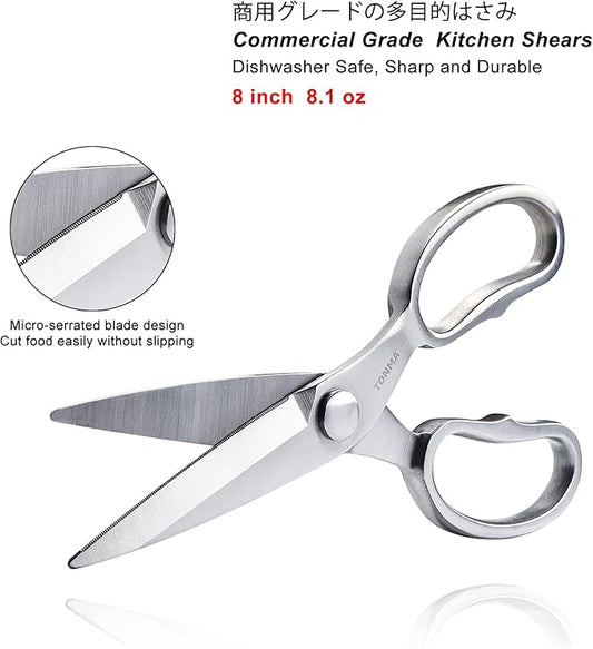 TONMA Kitchen Scissors All Purpose [Made in Japan] Full Metal Stainless Steel Japanese Kitchen Shears Heavy Duty with Micro Serrated, Cooking Scissors for Food Ergonomic Dishwasher Safe