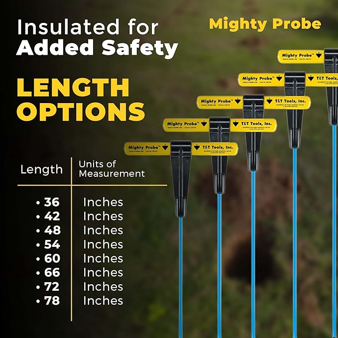 T&T Tools 48-Inch Mighty Probe Insulated Metal Soil Probe ??3/8" Metal Round Rod, Heavy Duty Design for Easy Penetration & Withdrawal, Soil Testing & Landscaping Tools, T-Handle, USA-Made-1 Pack
