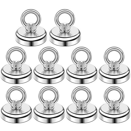 Magnetic Hooks 60 lbs(27 KG) Pulling Force Rare Earth Magnetic Hooks with Countersunk Hole Eyebolt for Home, Kitchen, Workplace, Office and Garage, 10 Packs