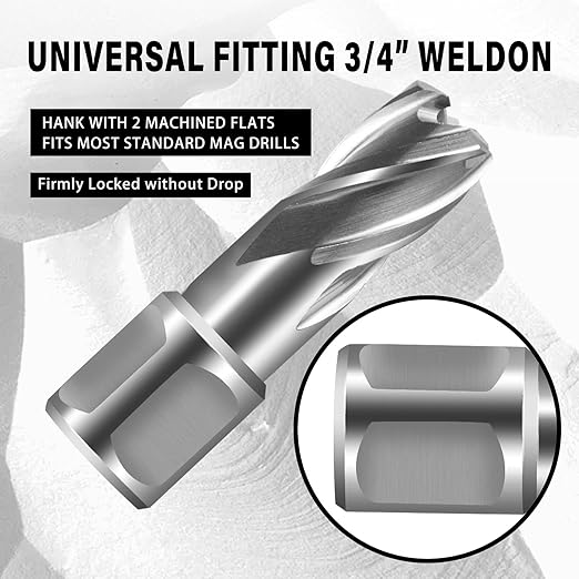 SALI 2 pcs Annular Cutter Diameter 1-1/8 Inch with Weldon Shank 3/4" (with 2 Flats) Cutting Depth 2" Mag Drill Bit for Magnetic Drill Press HSS Fully Ground Drill with One 1/4"*4" Pilot Pin