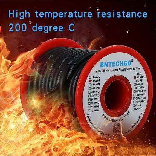 BNTECHGO 14 Gauge Silicone Wire Spool 25 ft Black Flexible 14 AWG Stranded Tinned Copper Wire