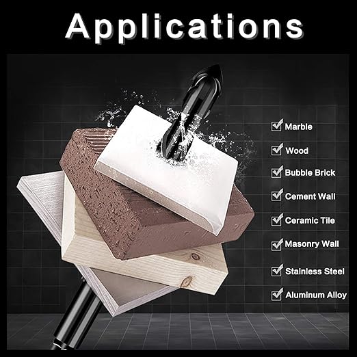 10-Piece 5/16??Masonry Drill Bits for Tile Glass Ceramic Wall Brick Stone Soft-Metal Wood, 5/16 Inch Concrete Drill Bits Cement Drill Bit Set, 3-Flat Shank, YG8 Carbide Tungsten Steel Alloy Tip 8mm
