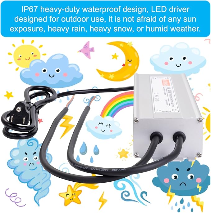 LED Driver 24V400W Waterproof Power Supply AC90-130V to DC24V16.7A Low Voltage IP67 Transformer for Outdoor LED Signage and Advertising Light Boxes and Any 24V DC LED