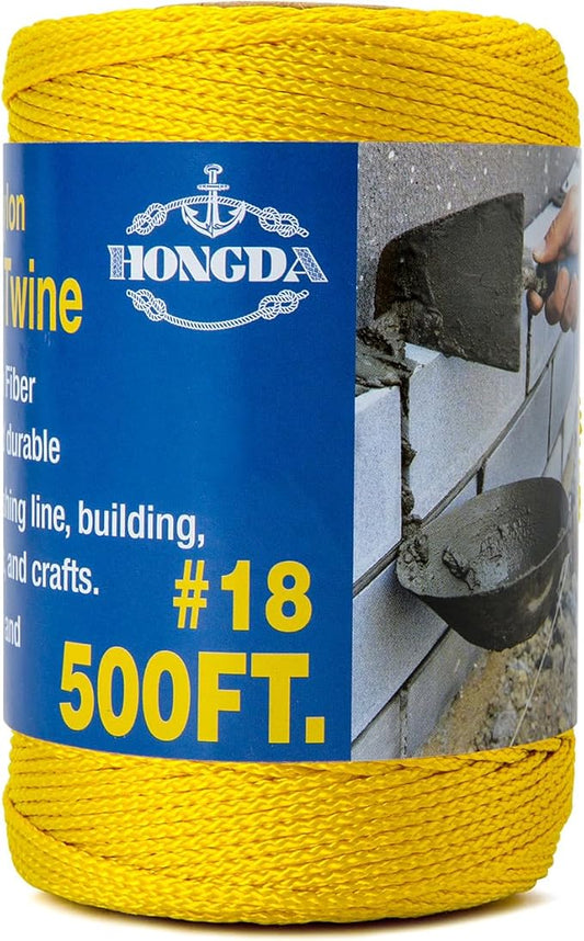 HONGDA Nylon Twine, 500 Feet #18 Braided Nylon Mason line String Perfect for Masonry Jobs and for The Layout of General Construction, Gardening, DIY Project, Yellow