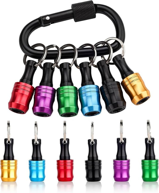 katerk 6pcs Bit Holder with Carabiner Socket for Mens Gift, 1/4 inch Hex Shank Aluminum Alloy Screwdriver Bit Holders, Quick Release Easy Change Impact Driver Drill Bit Keychain Extension (Classic)