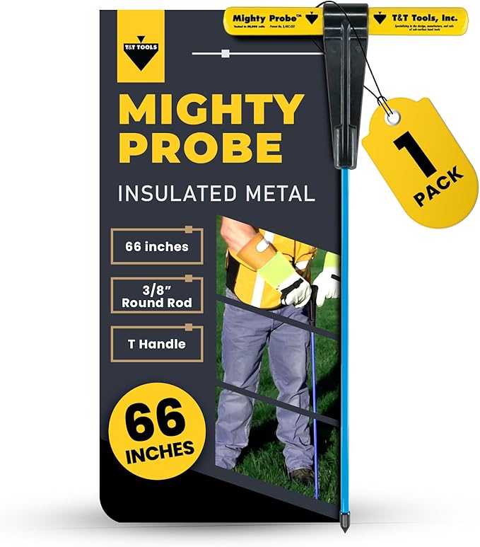 T&T Tools 66-Inch Mighty Probe Insulated Metal Soil Probe ??3/8" Metal Round Rod, Heavy Duty Design for Easy Penetration & Withdrawal, Soil Testing & Landscaping Tools, T-Handle, USA-Made-1 Pack
