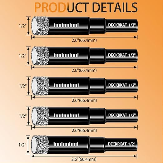5 Packs Dry Diamond Drill Bits Set 1/2" 12mm Vacuum Brazed Diamond Hole Saws for Granite Tile Ceramic Marble Stone Glass and More Hard Materials (not for Wood), Round Shank with Storage Case
