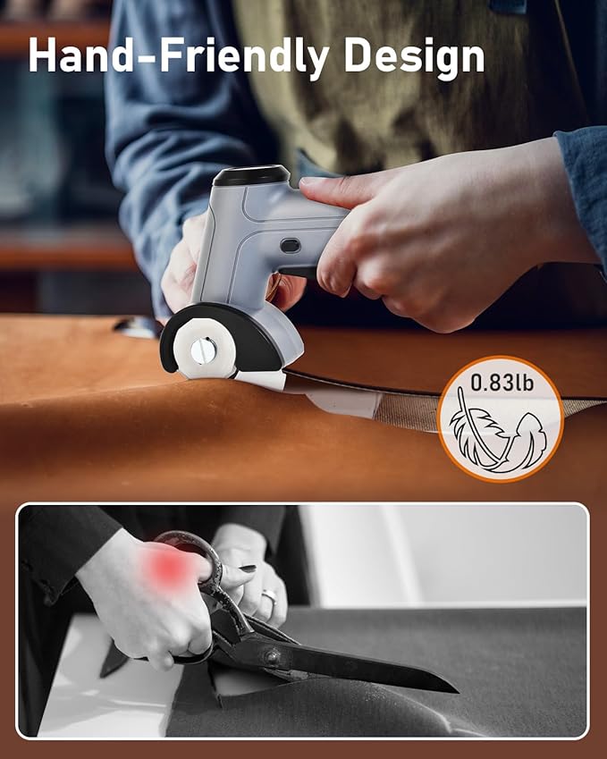 4V Cordless Electric Scissors, [Upgraded] Power Rotary Cutter with 2 Blades & LED Light, Max Cut 1/4" for Cardboard Box/Thin Carpet/Plastic, Includes Storage Case & USB Cable