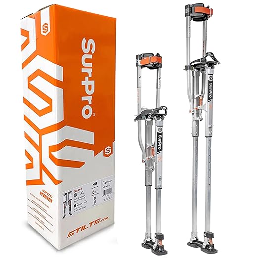 SurPro Double-Sided Drywall Stilts, Aluminum Base, 38??- 52??Height, QuadLock Contractor-Grade Stilts with Patented Flexion Foot System (S2X-A-3852) for Drywallers, Painters, Stilts Drywall