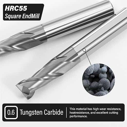 1/2" Micrograin Carbide Square End Mill Set 2 Flute HRC 55 AlTiN Coating End Milling Bits for Milling Alloy Steels, Hardened Steel, CNC Router Bits