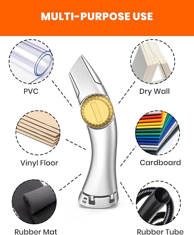 4PCS Silver Fixed Blade Roofing Knife, Heavy Duty Utility Knife for Drywall, Vinyl, Carpet Cutting, Metal Roofing Tools with Portable Storage Sheath, Replacement Blades, Navajas para Roofing