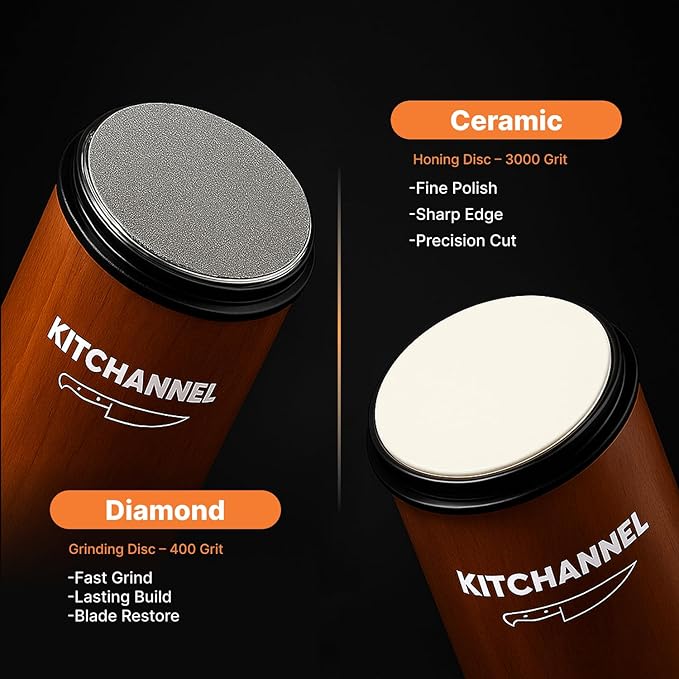 Rolling Knife Sharpener tool ??Knife Sharpener kit with Diamond and Ceramic for All Steel Hardness ??Easy Kitchen Knife Sharpening Kit with 15째 and 20째 Angle Guides