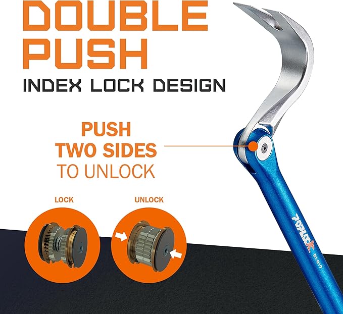 POPLOCK 17-Inch Indexing Nail Puller & Flat Pry Bar | V-Claw Cat?셲 Paw, 11 Locking Angles, Cr-V/Cr-Mo Alloy Steel, Non-Slip Handle for Roofing, Framing & Woodworking