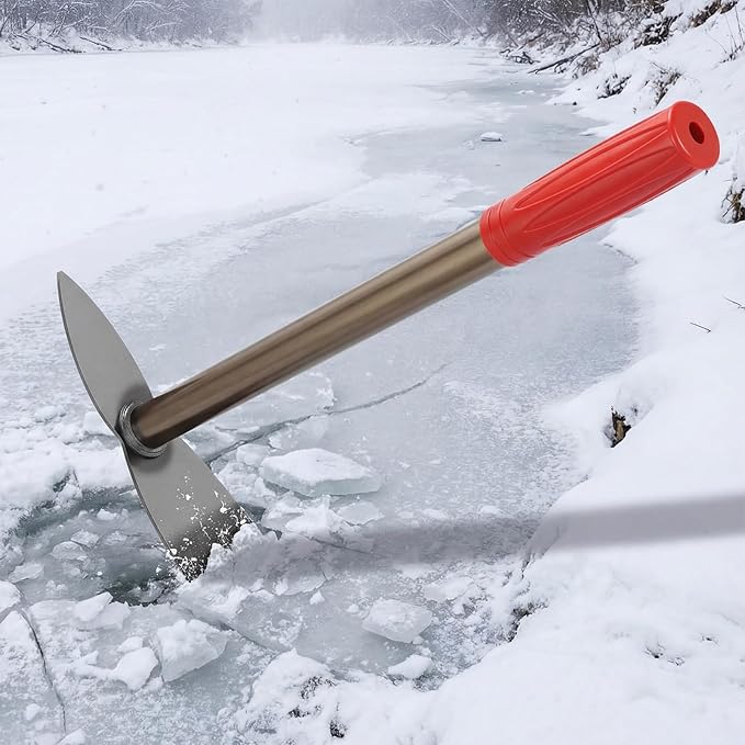 Pangda 16 Inch Heavy Duty Steel Chisel for Ice Fishing Double Head Long Chipper for Ice Fishing Drilling Outdoor Winter Rescue Breaking