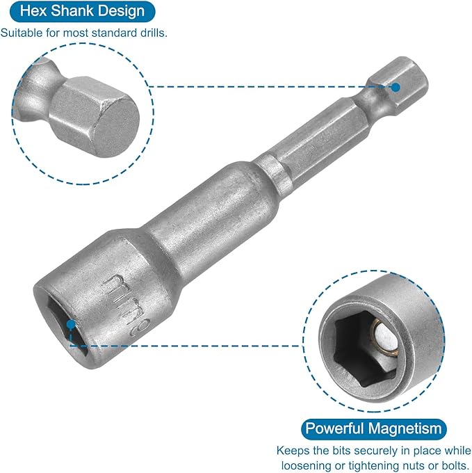 uxcell 9mm Magnetic Hex Socket 65mm/2.56", 1/4" Hex Shank Magnetic Power Nut Driver Set CR-V Quick-Release Extensions for Impact Drill Nut Setters Socket Wrench Screw, 2 Pcs