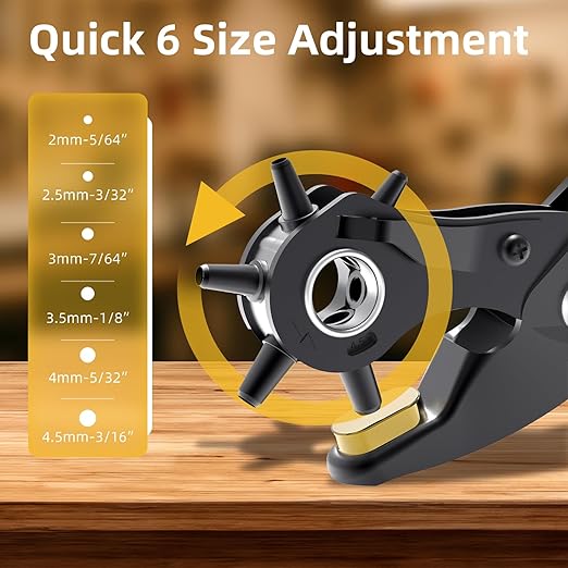 Deli 10" Leather Hole Punch Tool ??Heavy Duty Rotary Belt Hole Puncher & Leather Punch Tool for Belts, Straps, Watch Bands, Dog Collars, Shoes, DIY Crafts