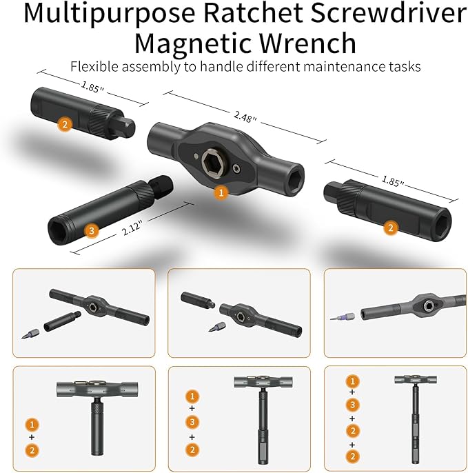 24 in 1 Magnetic Ratchet Screwdriver Set, Multi Bit DIY Magnetic Screwdriver Set with Detachable Ratchet Handle, Portable Precision Repair Tool Kit for Furniture, Electronics, Bicycle