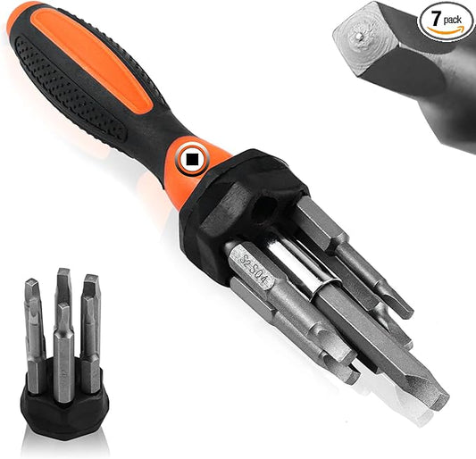 7PCS Magnetic Square Head Screwdriver Bits(50mm) SQ1 SQ2 SQ2.75 SQ3 SQ4 SQ5 Portable Multi-Purpose Screwdriver Set for Home, Work, DIY
