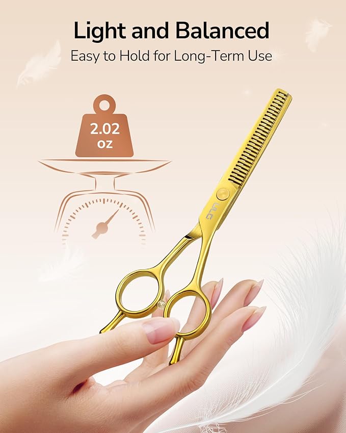 ULG Professional Texturizing & Thinning Shears - 6.5?쇺?Hair Cutting Scissors, Ultra Sharp Japanese Stainless Steel, Ambidextrous Ergonomic Handle for Barbers, Stylists, Salon & Home Use, Gold