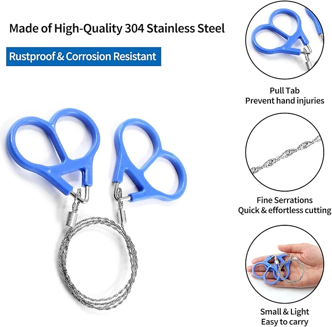 Bivethoi 3 Pack Stainless Steel Wire Saw Emergency Saw Kit, Camping Wire Saw Mini Backpacking Saw, Cable Cutting String Bone Rope Saw, Travel Chainsaw for Wood Cutting Hiking Hunting (Plastic Handle)
