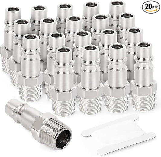 GASHER 20PCS 3/8-Inch NPT Male Industrial Air Tool Fitting, 3/8-Inch High Flow Pneumatic Plugs Max Working Pressure 300PSI