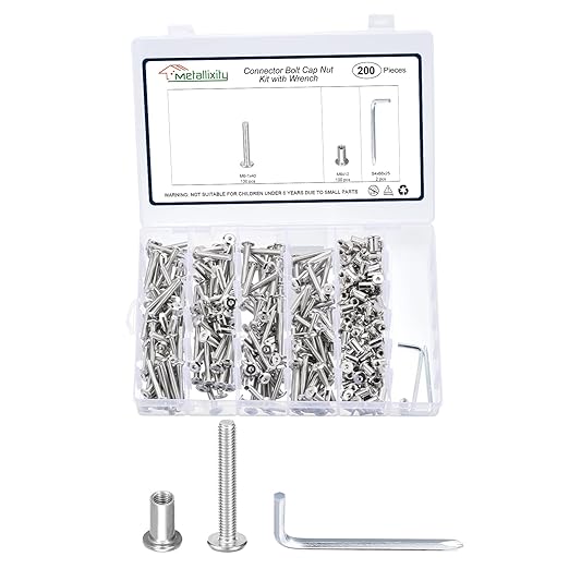 METALLIXITY Furniture Crib Screws Replacement Set with Wrench(M6-1x40mm) 200Pcs, Connector Bolts M6 Screw Barrel Nuts Binding Screws, for Chair Cabinet Bed, Silver