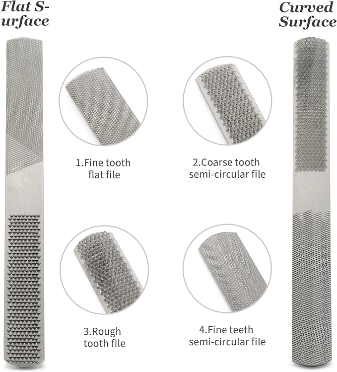 Litoexpe 2 Pack 8 Inch 4 Way Premium Grade High Carbon Hand File, Round Rasp, Half Round Flat, Needle Files for Sharping Wood and Metal Tools