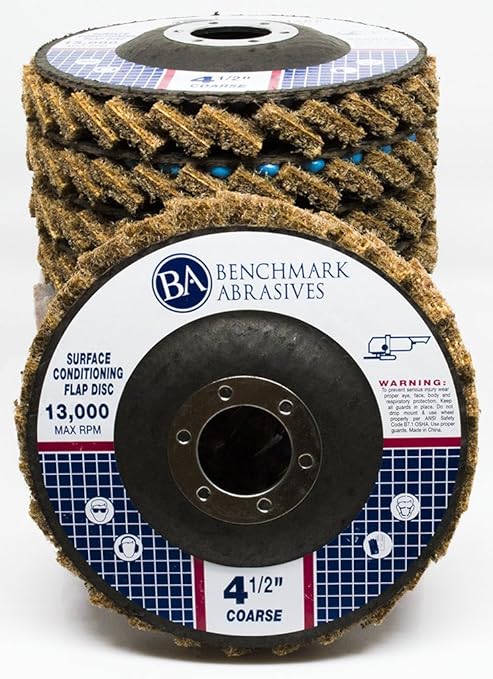 Benchmark Abrasives 4-1/2" x 7/8" Surface Conditioning Type 27 Flap Discs 4 1/2 for Angle Grinder, Sanding Discs for Blending and Polishing - Grinding Wheels 4 1/2 inch - (5 Pack) Coarse Grit