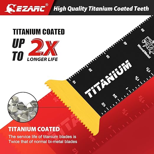 EZARC Titanium Oscillating Saw Blades, Extra-Long Oscillating Multitool Blades for Metal, Wood Nails, Screws Cutting, Plastic, 3 Pack