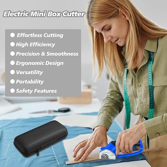 Cordless Electric Scissors, 4V Rechargeable Box Cutter & Cardboard Cutter with LED Light, Safety Lock - Rotary Cutter for Fabric, Leather, Plastic, Crafting, Sewing with Storage Box(Royal Blue)