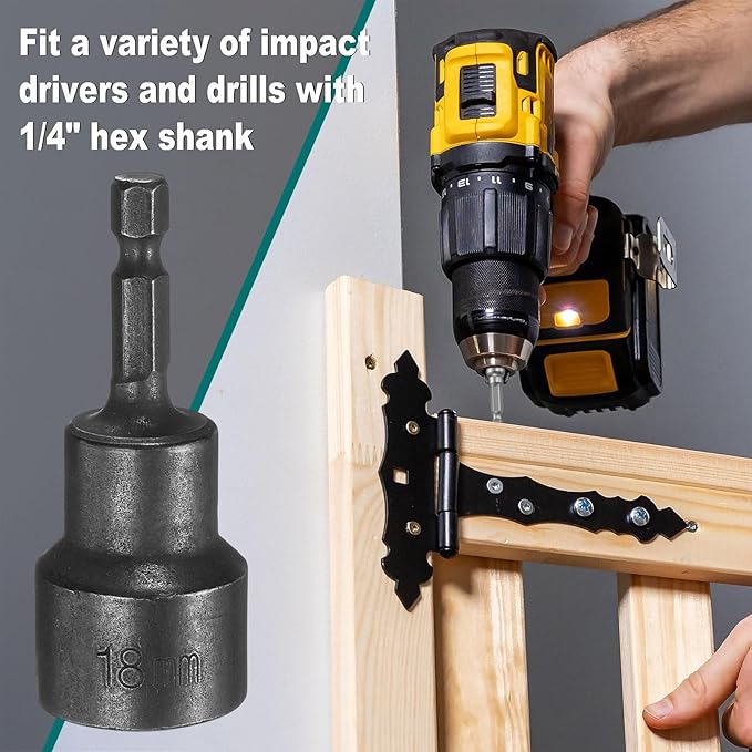 uxcell 2Pcs 1/4" Hex Shank 18mm Magnetic Hex Socket 65mm Length, CR-V Steel Quick-Release Power Nut Driver Set with Socket Wrench Screw for Impact Drill Black