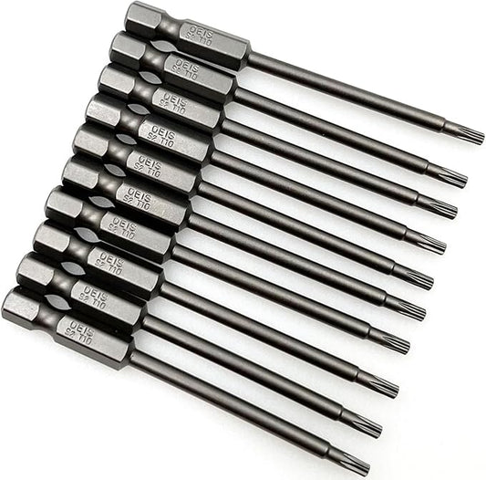 XMHF 10Pcs 75mm/3inch Long 1/4 Inch Hex Shank T10 Torx Head Magnetic Screwdriver Bits Security Tamper Proof Star 6 Point Screw Driver Set