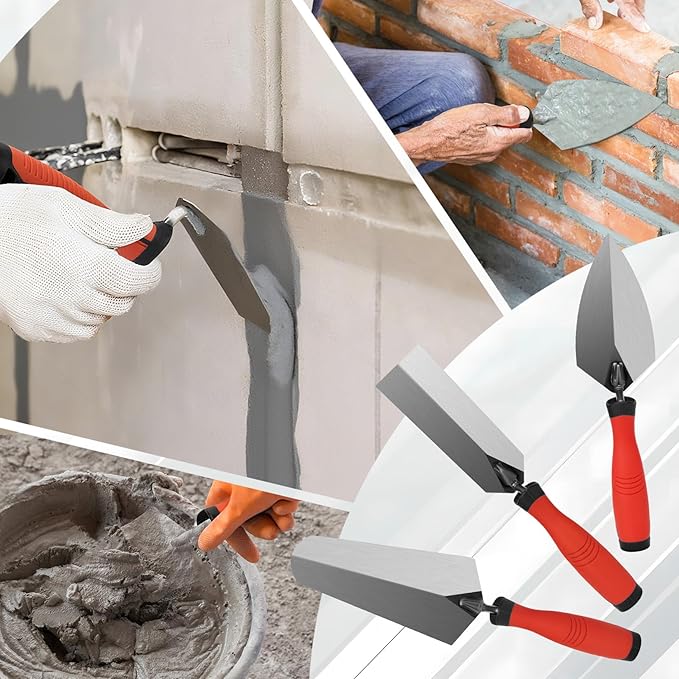 SHALL 3-Piece Masonry Tools Set, 6?쇺?Margin Trowel, 5.5?쇺?Pointing and 7?쇺?Gauging Trowel with Soft Grip Handle, Bricklaying Hand Tool for Concrete, Cement, Plaster, Tile Construction Projects