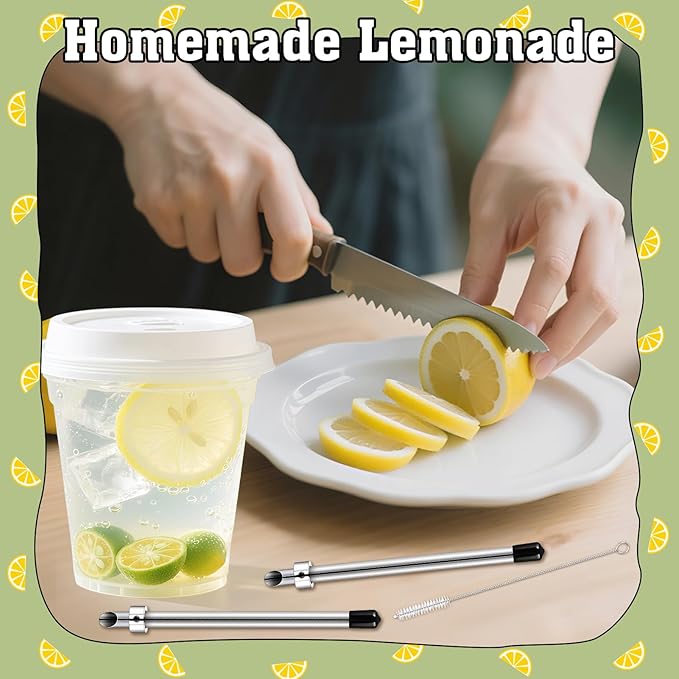 Zkptops 3 Pack Straw Puncher for Plastic Lids Lemonade Cups Stainless Steel Straw Hole Puncher for Deli Containers Fresh Squeezed Lemonade Stand Supplies Kit Includes Punching Tool Cleaning Brushes