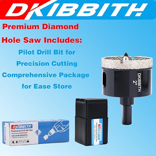 DKIBBITH 2" Diamond Hole-Saw Bits with Pilot Drill Bit - 2" Diamond Tipped Tile Hole Saws with Guiding Bit for Porcelain Tile Ceramic Pottery Granite Stone Glass Bottles 50mm.