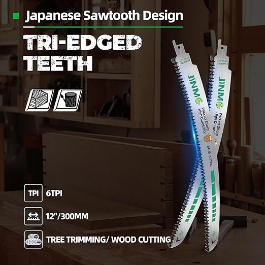 12-Inch Arc Curved Reciprocating Saw Blades for Tree Trimming & Wood Pruning – 6 TPI, 4 Pieces, Ideal for Wet & Dry Wood Cutting, Sawzall Blades for Trees