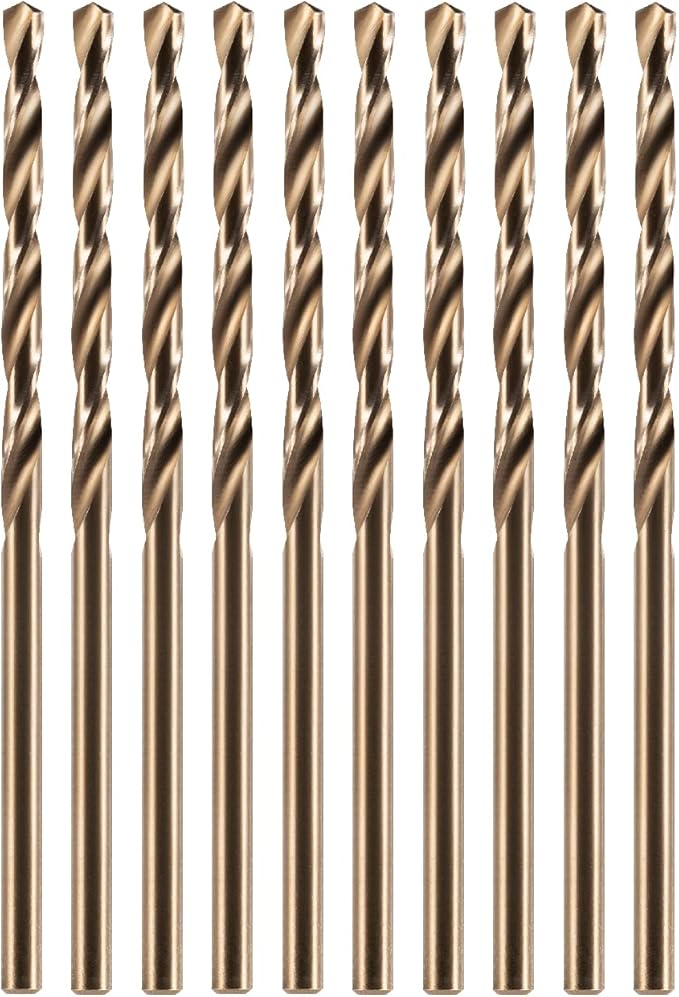 amoolo 5/64" inch Cobalt Drill Bits(10Pcs), M35 HSS Metal Jobber Length Twist Drill Bit Set for Hard Metal, Stainless Steel