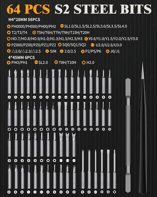 LCORE 67 in 1 Mini Electric Screwdriver Set,62 S2 Steel Bits,4 Adjustable Torque,Magnetic Storage Case,4 LED Lights electric screwdriver cordless Repair Tool Kit for Electronics Phone Laptop Camera