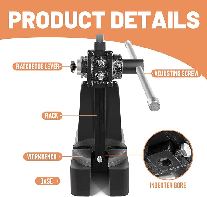 3 Ton Arbor Press Manual Heavy Duty Arbor Press Machine,12" Work Height,Manual Arbor Press Cast Iron Desktop Punch Press,for Punching,Bending,Stretching