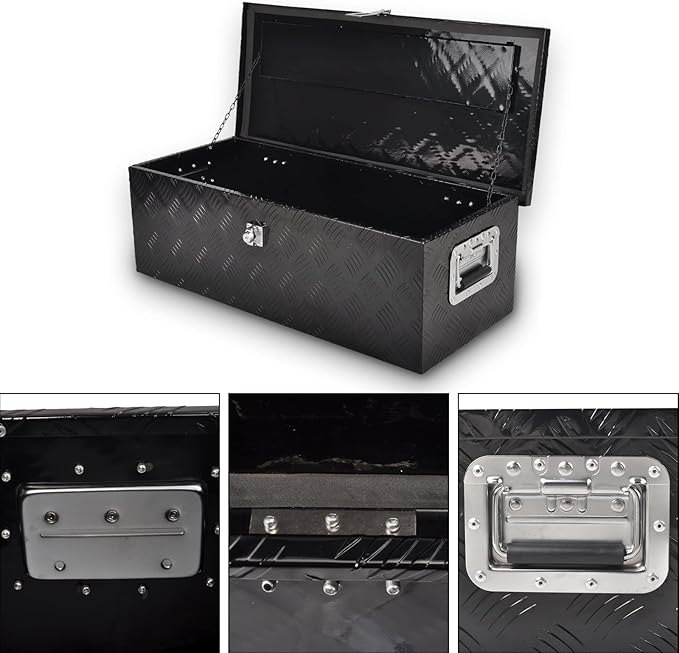 30??Heavy Duty Aluminum Truck Bed Tool Box 5 Bar Tread Waterproof Truck Tool Box Storage Organizer竊똖ruck Box with Side Handle, Lock & Keys,Black (30"X13"X10")