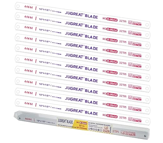 JUGREAT 12" Hacksaw Blades Replacement Bi-Metal,Bi-Metal Safe Flex Metal,High Speed Steel -32TPI (10 Pack)
