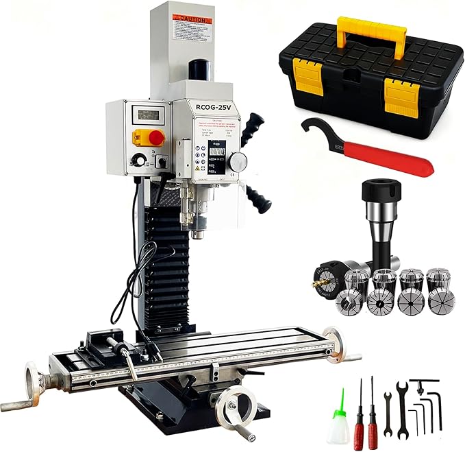 INTBUYING Benchtop Mini Milling Drilling Machine Brushless Precision Mill Drill Lathe, 50-2250rpm, 19in X-Axis Stroke R8 Spindle for Home DIY Metal Wood Plastic Processing RCOG-25V 1100W 110V