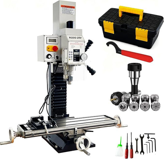 INTBUYING Benchtop Mini Milling Drilling Machine Brushless Precision Mill Drill Lathe, 50-2250rpm, 19in X-Axis Stroke R8 Spindle for Home DIY Metal Wood Plastic Processing RCOG-25V 1100W 110V