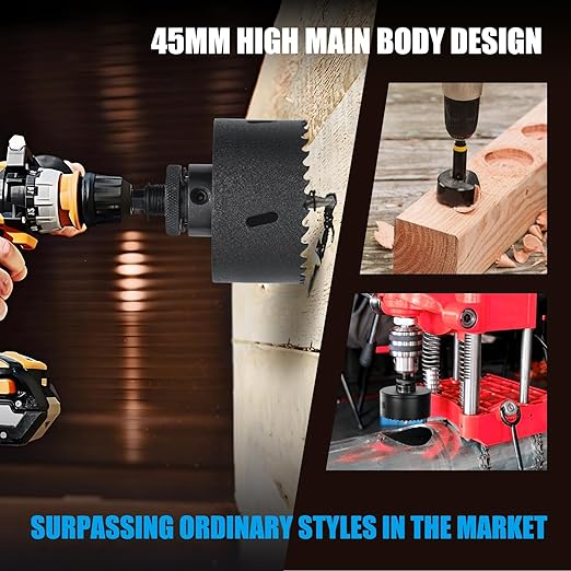 6.5" 訝?65mm Hole Saws with Heavy Duty Arbor HSS Bi-Metal Hole Cutter Drill Bit for Wood Cornhole Boards Plastic Drywall Metal Fiberboard(Black)