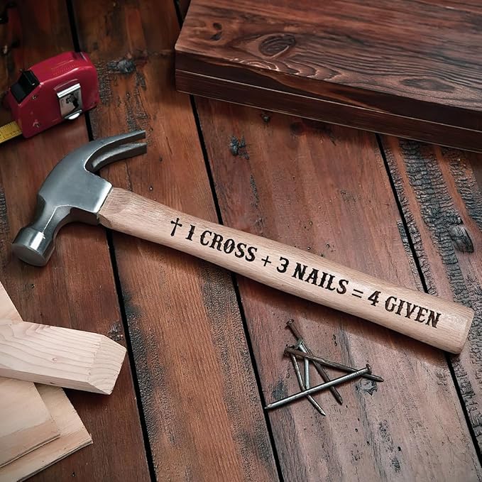 Jesuspirit - Engraved Hammer - Christimas Gifts, Wooden Hammer for Housework - Christian Gifts For Men, Father - Anniversary Gifts - Wedding Gift For Handy Man (1 Cross 3 Nails 4 Given)