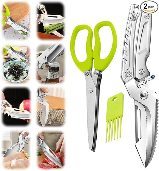 multifunctional kitchen scissors set,herb scissors with 5 blades,spatchcock turkey shears heavy duty professional,butcher bone cutting shears for food,meat,poultry,salad,Scallion,Green onion,cooking