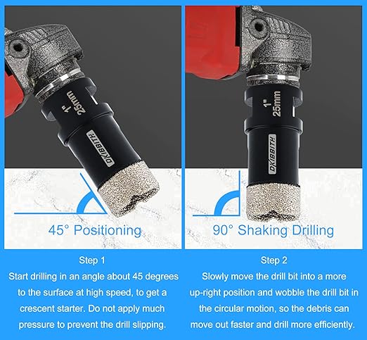 DKIBBITH 1 Inch Dry Diamond Core Drill Bits, 25mm Tile Vacuum Brazed Angle Grinder Hole Saw for Porcelain Ceramic Granite Brick Concrete with 5/8-11 Thread to 3/8??Hex Shank Adapter, Black